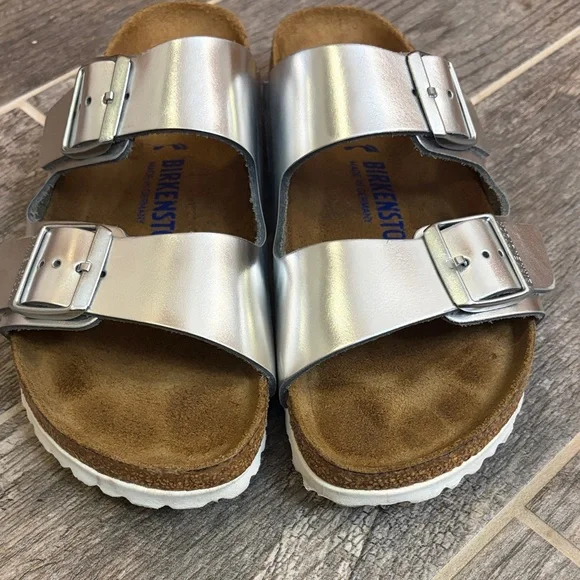 Birkenstock Arizona Soft Footbed, Silver, EU 39/US 8 normcore minimalist boho - Picture 2 of 16
